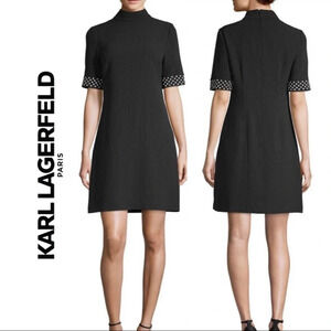 Karl Lagerfeld Paris Pinstripe Dress Pearl Like Sleeve Black White. Size  6